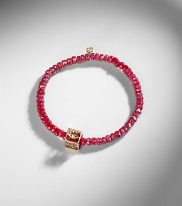 Open Icon 14kt gold beaded bracelet with rubies and diamonds | Sydney Evan