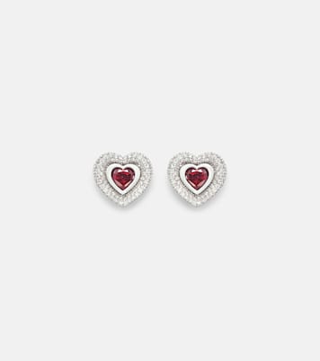 Heart 18kt white gold earrings with diamonds and rubies | Kamyen