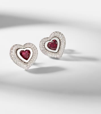 Heart 18kt white gold earrings with diamonds and rubies | Kamyen