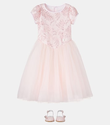 Sequined lace-trimmed tulle dress | Monnalisa