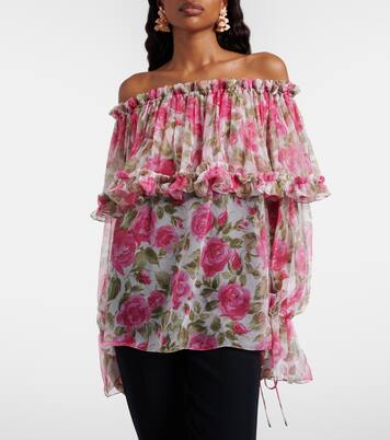 Floral off-shoulder silk top | Chloé