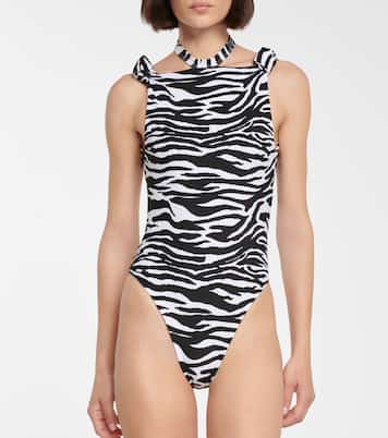 Halterneck zebra-print swimsuit | The Attico