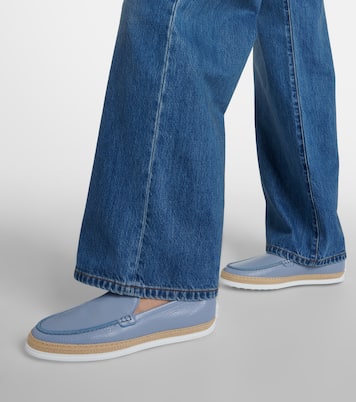 Raffia-trimmed leather loafers | Tod's