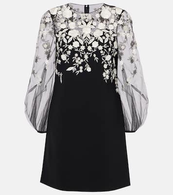 Vestido corto con mangas abullonadas bordado | Carolina Herrera