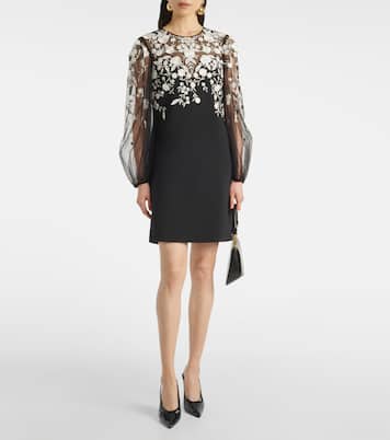 Vestido corto con mangas abullonadas bordado | Carolina Herrera