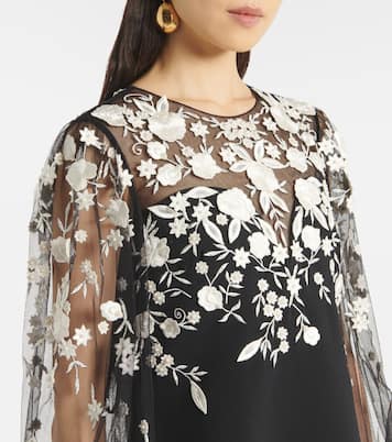 Vestido corto con mangas abullonadas bordado | Carolina Herrera