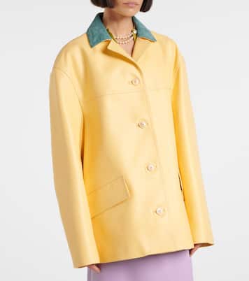 Giacca in pelle con velluto | Gucci