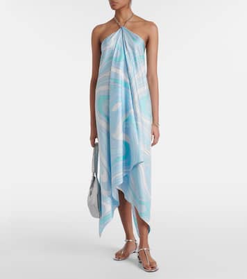 Abito midi asimmetrico Marmo in twill di seta | Pucci