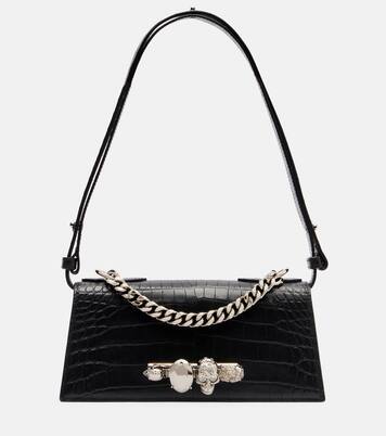 Jewelled Small croc-effect leather shoulder bag | McQueen
