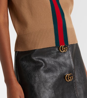 Web Stripe tie-neck cashmere top | Gucci