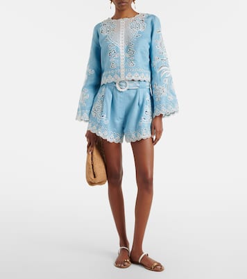Embroidered belted linen shorts | Farm Rio