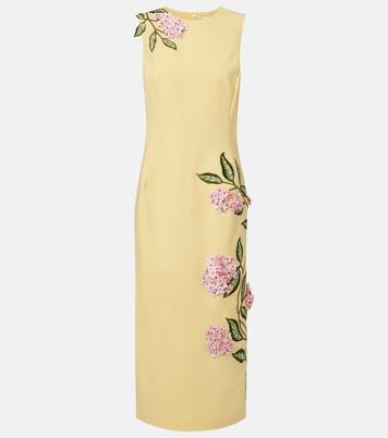 Floral-appliqué wool-blend midi dress | Oscar de la Renta