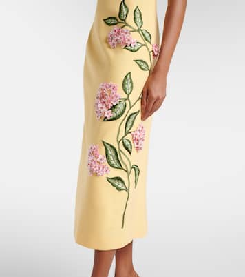 Floral-appliqué wool-blend midi dress | Oscar de la Renta