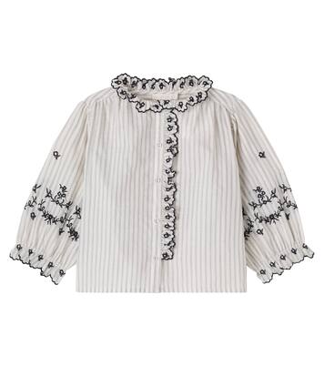 Embroidered ruffled striped cotton top | C'era Una Volta