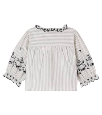 Embroidered ruffled striped cotton top | C'era Una Volta