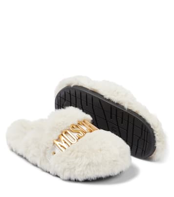 Logo faux fur slippers | Moschino Kids