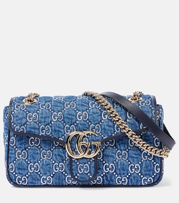 Verzierte Schultertasche GG Marmont aus Denim | Gucci