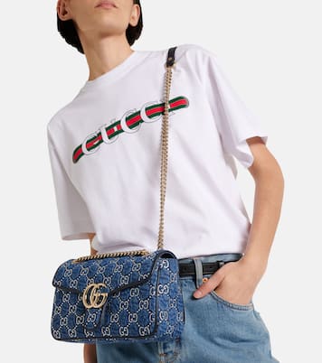 Verzierte Schultertasche GG Marmont aus Denim | Gucci