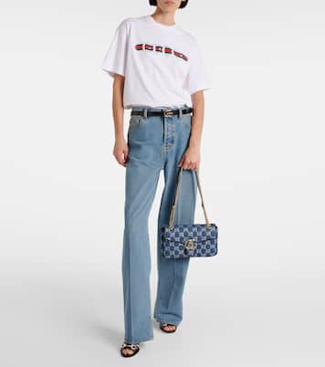 Verzierte Schultertasche GG Marmont aus Denim | Gucci