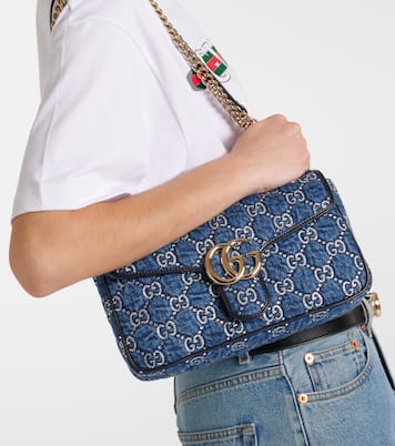 Verzierte Schultertasche GG Marmont aus Denim | Gucci