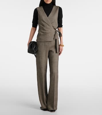 Cognac houndstooth wool-blend straight pants | Max Mara
