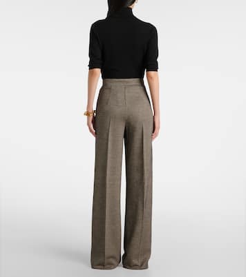 Cognac houndstooth wool-blend straight pants | Max Mara