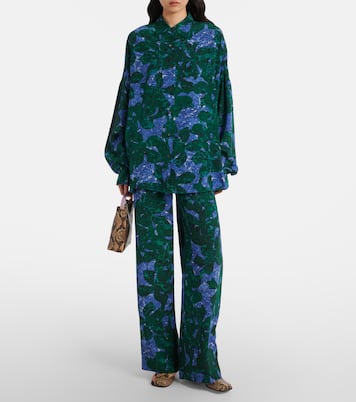 Pantalon en crêpe de soie à fleurs | Dries Van Noten