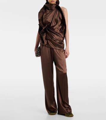 Asymmetric draped silk-blend satin top | Dries Van Noten