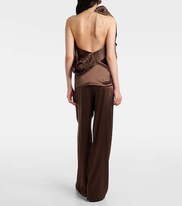 Asymmetric draped silk-blend satin top | Dries Van Noten