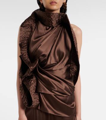 Asymmetric draped silk-blend satin top | Dries Van Noten