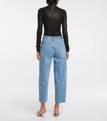 Embellished cutout high-rise straight jeans | Area