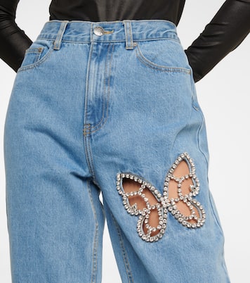 Embellished cutout high-rise straight jeans | Area