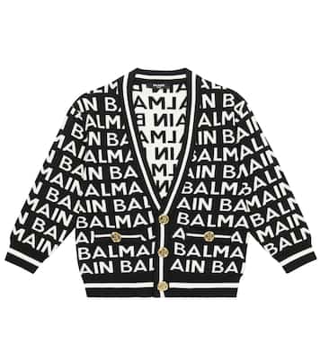 Cárdigan de lana en intarsia con logo | Balmain Kids