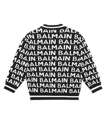 Cárdigan de lana en intarsia con logo | Balmain Kids