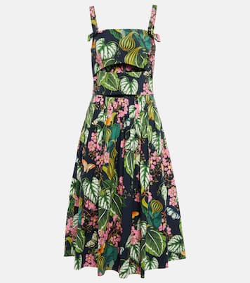Printed cotton-blend poplin midi dress | Oscar de la Renta