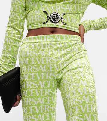 Logo velvet flared pants | Versace