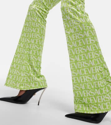 Logo velvet flared pants | Versace