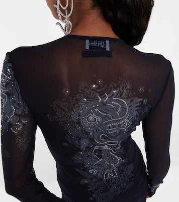 Crystal-embellished printed mesh top | Jean Paul Gaultier