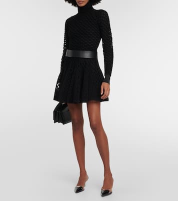 Mini-jupe à taille haute en laine mélangée | Alaïa