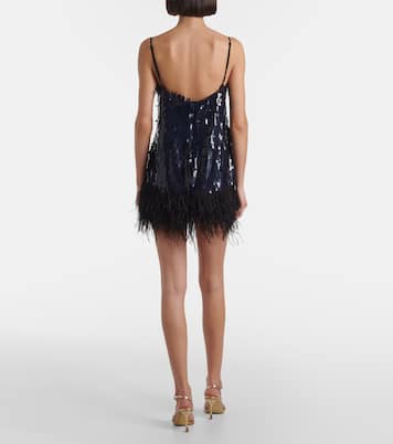 Abito corto con paillettes e piume | Johanna Ortiz