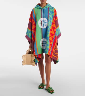 Poncho in spugna di cotone con cappuccio e stampa | Loewe