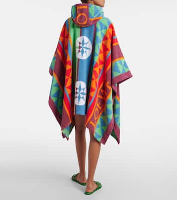 Poncho in spugna di cotone con cappuccio e stampa | Loewe