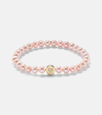 Pulsera Peace & Love de oro de 14 ct con perlas y diamantes | Sydney Evan