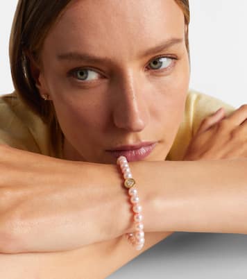 Pulsera Peace & Love de oro de 14 ct con perlas y diamantes | Sydney Evan