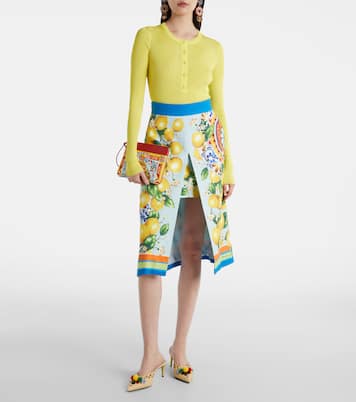 Jupe midi imprimée en coton mélangé | Dolce&Gabbana