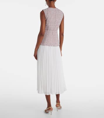 Vestido midi de bouclé y chifón | Self-Portrait