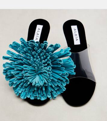 Dahlia 90 floral-appliqué leather and PU mules | Alaïa