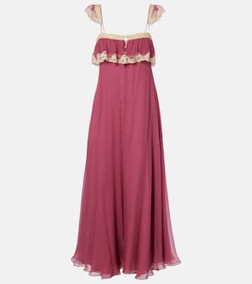 Lace-trimmed silk muslin maxi dress | Chloé