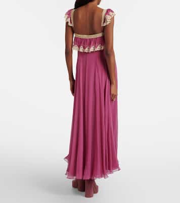 Lace-trimmed silk muslin maxi dress | Chloé
