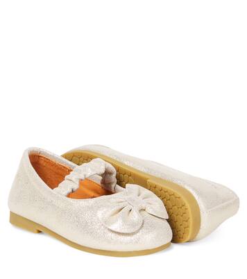 Mylah bow-detail glitter leather ballet flats | Donsje